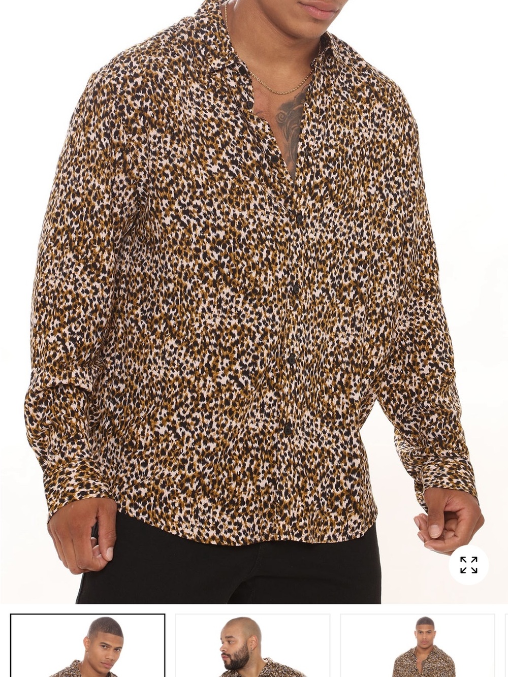 Fashion Nova Men's Brown Leopard-Print Button Down Shirt